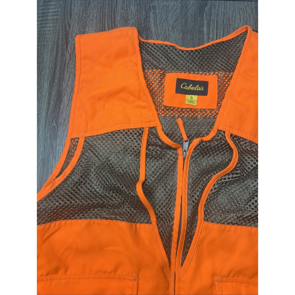 Cabela's Fowl Hunting Vest Mens XL Tan Orange Safety Pocket Storage Bird Duck - Picture 3 of 7